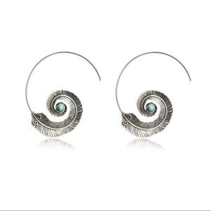 Medium Silver Feather Spiral Earrings in Red or Turquoise Blue #686